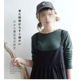 ユニクロ(UNIQLO)の裏起毛クルーネックカットソー　LL (ダークグリーン)(カットソー(長袖/七分))