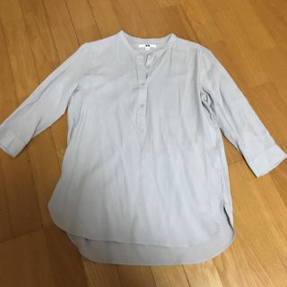 ユニクロ(UNIQLO)のユニクロ 丸首七分袖ブラウス グレー S(シャツ/ブラウス(長袖/七分))