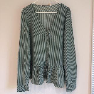 ザラ(ZARA)の♡rosenail様専用♡ZARA グリーン ストライプ ブラウス(シャツ/ブラウス(長袖/七分))