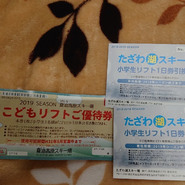 たざわ湖 小学生リフト券のみ！夏油高原売り切れ！ チケットの施設利用券(スキー場)の商品写真