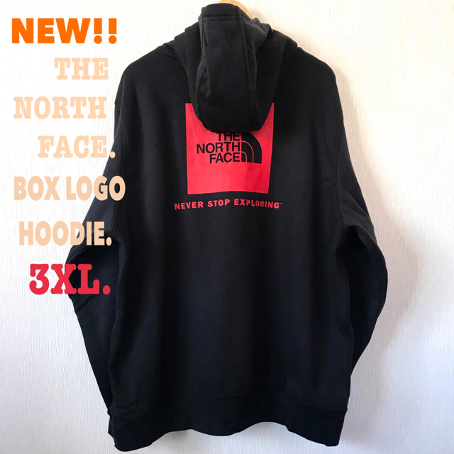 THE NORTH FACE(ザノースフェイス)の3XL相当 新品 ノースフェイス BOXロゴ パーカー 黒 赤 メンズ XXL メンズのトップス(パーカー)の商品写真