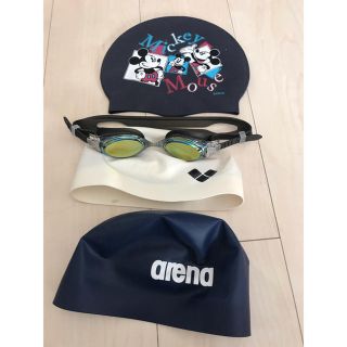 アリーナ(arena)の水泳 未使用 シリコンキャップ3枚 ゴーグル セット売り(マリン/スイミング)