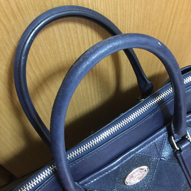 COACH バッグ ネイビー モルガン サッチェル ショルダー 底鋲付 2way 1