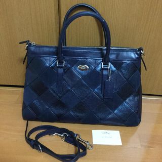 COACH バッグ ネイビー モルガン サッチェル ショルダー 底鋲付 2way