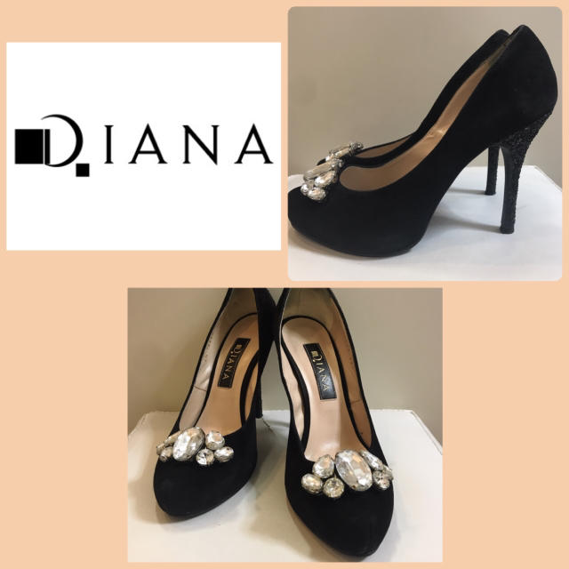 DIANA(ダイアナ)のダイアナ ブラックスエード  ビッグビジュー パンプス レディースの靴/シューズ(ハイヒール/パンプス)の商品写真