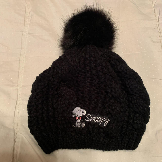 SNOOPY(スヌーピー)のスヌーピー ニットベレー帽 黒 レディースの帽子(ニット帽/ビーニー)の商品写真