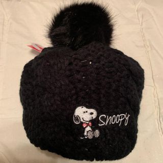 スヌーピー(SNOOPY)のスヌーピー ニットベレー帽 黒(ニット帽/ビーニー)