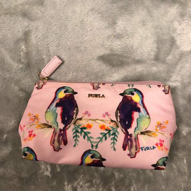 新品未使用・FURLA・フルラ・ポーチ・ピンク・鳥・バード