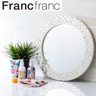 フランフラン(Francfranc)の❤新品未開封/箱付き フランフラン シェル モザイク ウォールミラー ホワイト❤(壁掛けミラー)