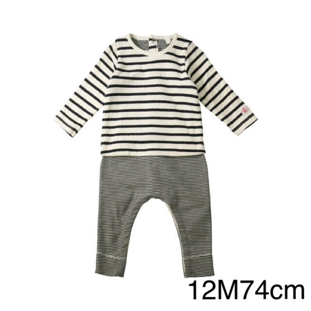 PETIT BATEAU(プチバトー)のプチバトー マリニエール セットアップロンパース 12M74cm キッズ/ベビー/マタニティのベビー服(~85cm)(ロンパース)の商品写真