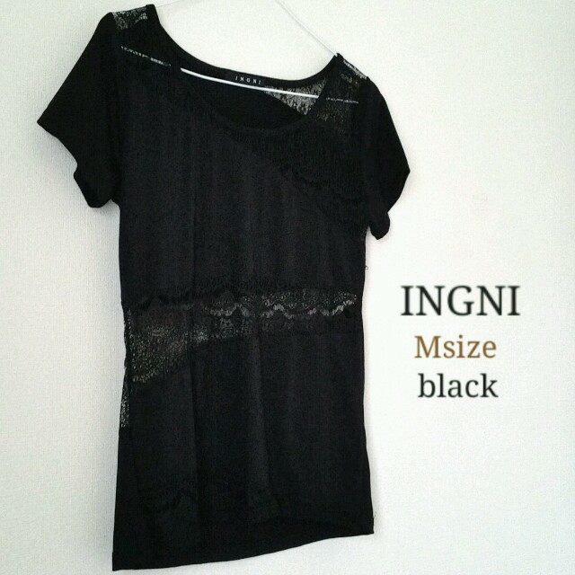 INGNI(イング)のINGNI【M】BLACKレースTシャツ レディースのトップス(Tシャツ(半袖/袖なし))の商品写真