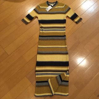 エイチアンドエム(H&M)の新品 H&M リブニット ワンピース S ボーダー スリット(ロングワンピース/マキシワンピース)