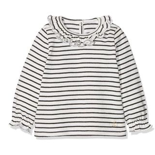 プチバトー(PETIT BATEAU)のPetit bateau フリル カットソー ボーダー 24m(シャツ/カットソー)