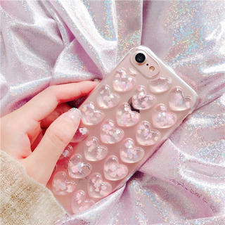 アイフォーン(iPhone)のぷくぷく3Dハート ピンクのクリアiPhoneケース(iPhoneケース)