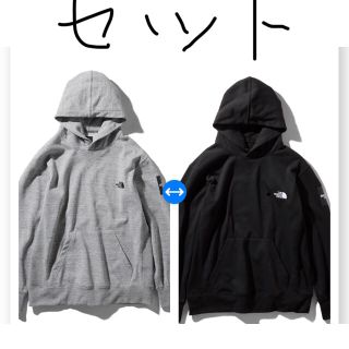 ザノースフェイス(THE NORTH FACE)の黒グレーセット！最安値‼️ノースフェイス スクウェアロゴ スウェットパーカーXL(パーカー)