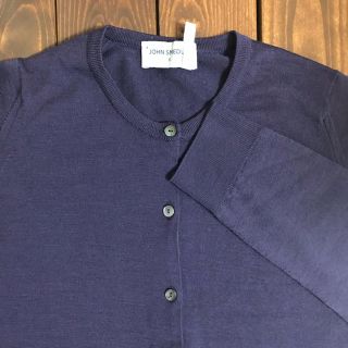 ジョンスメドレー(JOHN SMEDLEY)のジョンスメドレー ウール 長袖カーディガン  パープル  サイズS クルーネック(カーディガン)