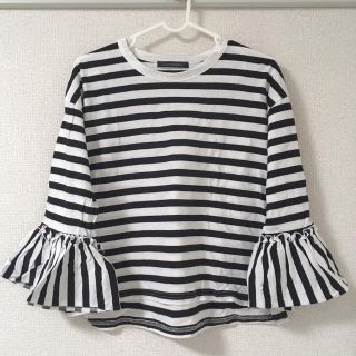 ページボーイ(PAGEBOY)の袖 フリル ボーダーTシャツ 長袖 韓国ファッション(Tシャツ(長袖/七分))