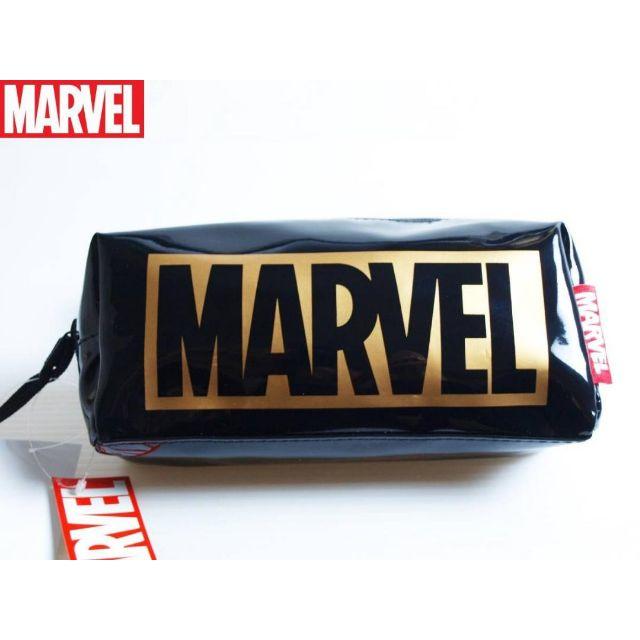 MARVEL(マーベル)のマーベル MARVEL ボックスポーチ ペンケース エナメル GOLD黒 筆箱 レディースのファッション小物(ポーチ)の商品写真