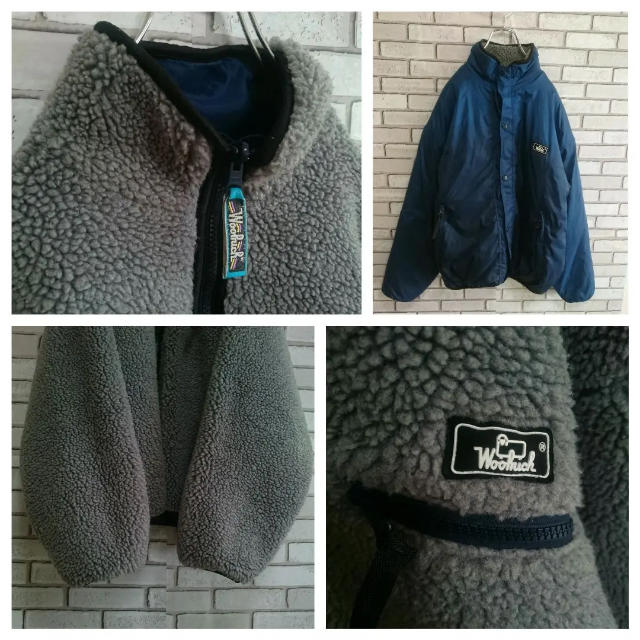 アイボリー×レッド 美品 90s ウールリッチ リバーシブル ボア ナイロン