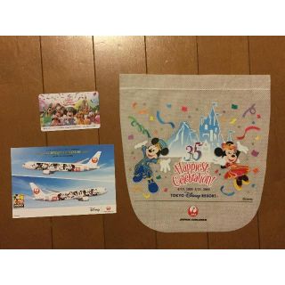 JAL 東京ディズニーリゾート35周年 ミッキー搭乗証明書／記念ハガキ他(ノベルティグッズ)