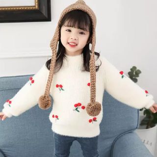 120・女の子ガーリーかわいい子供服韓国ファッションさくらんぼフルーツぽんぽん(ニット)