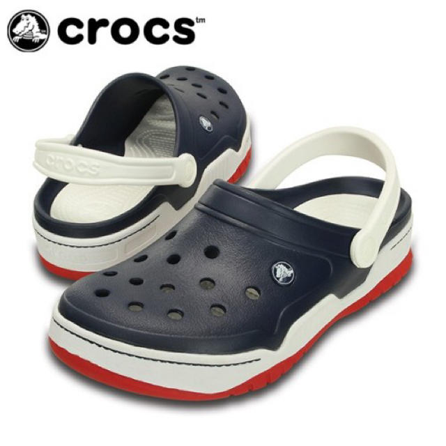 crocs(クロックス)の半額 スタート クロックス 25cm ネイビー レッド フロントコート クロッグ レディースの靴/シューズ(サンダル)の商品写真