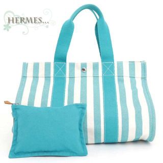 エルメス(Hermes)の新品♬エルメス♡カンヌGMトートバッグポーチ付◆デニム水色ボーダーHERMES(トートバッグ)