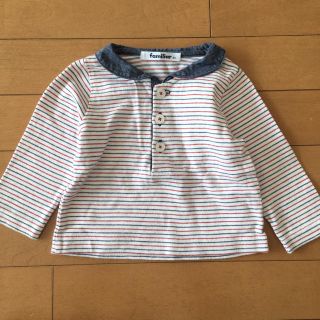 ファミリア(familiar)のファミリア ベビー 80 長袖 トップス ストライプ クマ ベア 美品 Tシャツ(シャツ/カットソー)