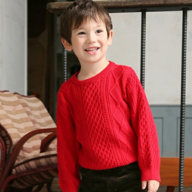 GLOBAL WORK(グローバルワーク)のGLOBALWORK洗えるケーブルニットSサイズ キッズ/ベビー/マタニティのキッズ服男の子用(90cm~)(ニット)の商品写真