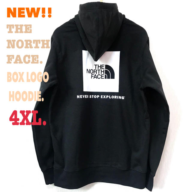 THE NORTH FACE(ザノースフェイス)のレア 4XL相当 新品 ☆ ノースフェイス BOXロゴ パーカー 3XL 黒 メンズのトップス(パーカー)の商品写真