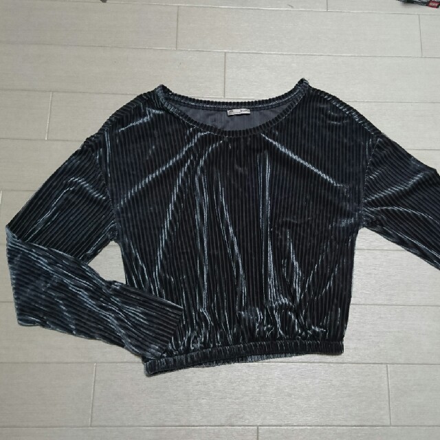 ZARA(ザラ)のZARA ザラ ベロアストライプトップス size S 美品 レディースのトップス(カットソー(長袖/七分))の商品写真