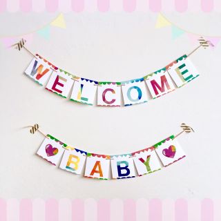 【WELCOME♡BABY♡ガーランド】 カラフルな壁飾り マタニティフォトに♡(その他)