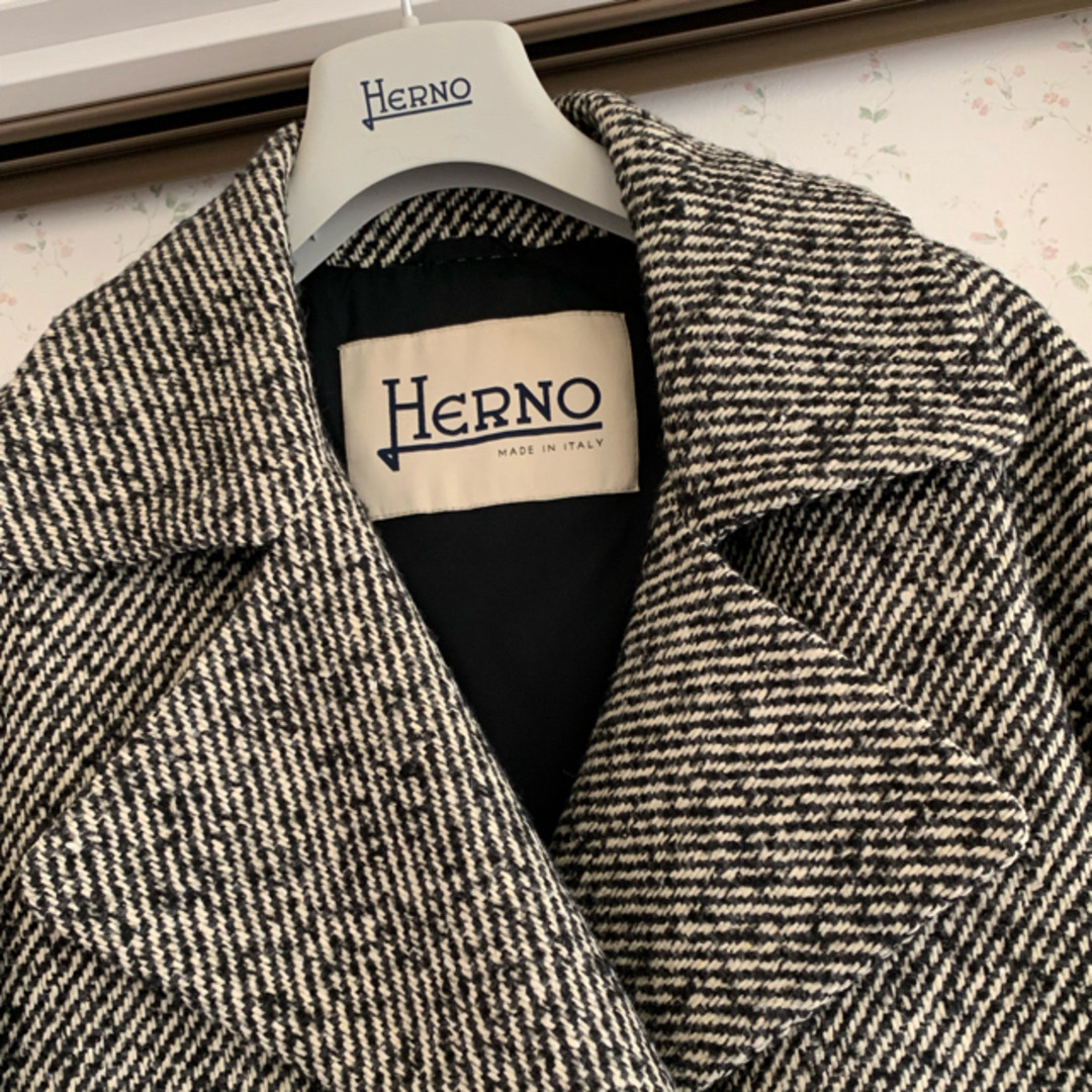 春色3カラー✧ HERNO ヘルノ 2way ロングコート モヘヤ混 ブラック 38