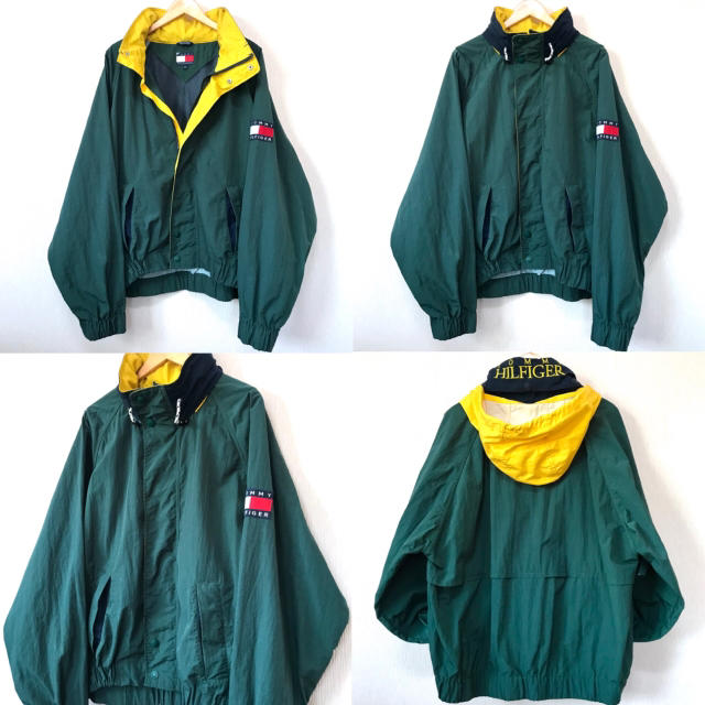 TOMMY HILFIGER(トミーヒルフィガー)の襟ロゴ ☆ 90s トミーヒルフィガー セーリングジャケット 緑 XL メンズのジャケット/アウター(ナイロンジャケット)の商品写真