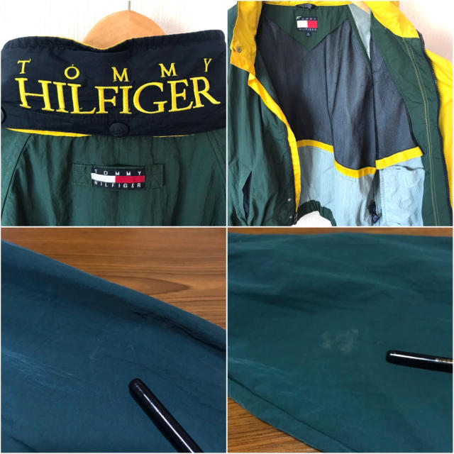 TOMMY HILFIGER(トミーヒルフィガー)の襟ロゴ ☆ 90s トミーヒルフィガー セーリングジャケット 緑 XL メンズのジャケット/アウター(ナイロンジャケット)の商品写真