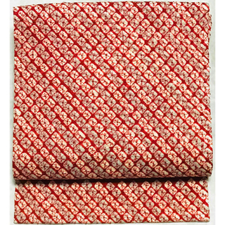 O5 総絞り 赤 水色 正絹 名古屋帯(帯)