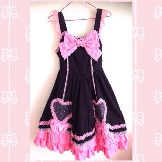 アンジェリックプリティー(Angelic Pretty)のドットレースリボンジャンバースカート(ひざ丈ワンピース)