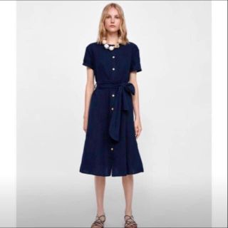 ザラ(ZARA)の完売品★ザラ リネンワンピース(ひざ丈ワンピース)