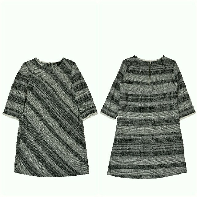 ZARA(ザラ)の美品★ZARA★ザラ★ツィードワンピース★カットスリーブ★ストライプ★グレー★M レディースのワンピース(ミニワンピース)の商品写真