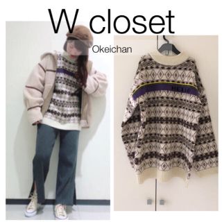 ダブルクローゼット(w closet)の1度使用しました☆ロゴ入りダイヤ柄JQDニット オフシロ(ニット/セーター)