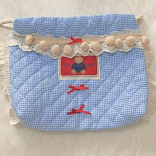 ピンクハウス(PINK HOUSE)のハンドメイド 巾着ポーチ くま レース ぽんぽん リボン(ポーチ)