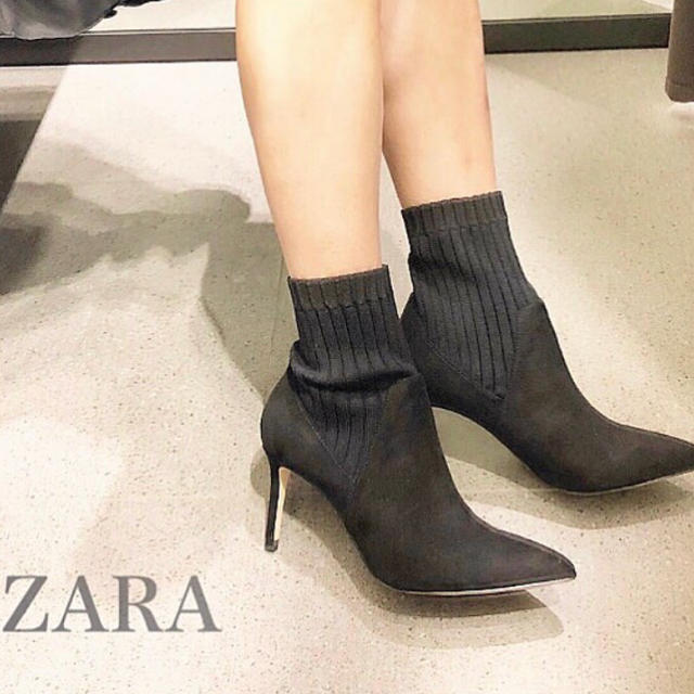 ZARA ソックスブーツ ショートブーツ 本革