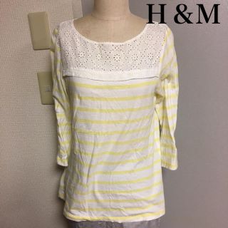 エイチアンドエム(H&M)の【Ｈ＆Ｍ】レースボーダー 七分袖Ｔシャツ カットソー(カットソー(長袖/七分))