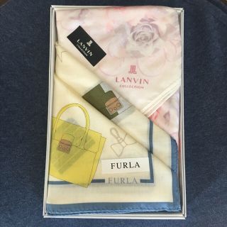 フルラ(Furla)の大判ブランドハンカチ☆フルラ綿100%  ☆ランバン綿50%絹50% ←しなやか(ハンカチ/ポケットチーフ)