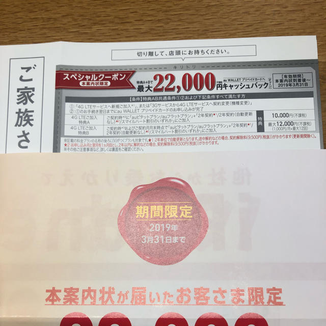 優待券/割引券au  クーポン 22000円 2枚