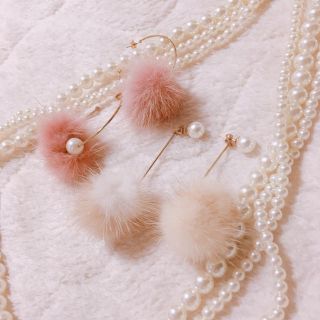 グレイル(GRL)の2点セット☆ミンクファーピアス ピンク ホワイト フープ パール(ピアス)