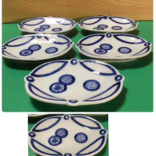 古伊万里染付 丸紋変形皿５枚(陶芸)