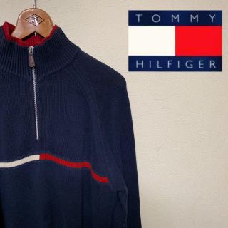 トミーヒルフィガー(TOMMY HILFIGER)のトミーヒルフィガー  ハーフジップ ニット セーター 胸ロゴ 美品 90s(ニット/セーター)