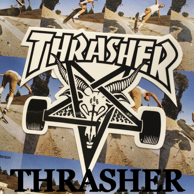 THRASHER(スラッシャー)のTHRASHERスラッシャーマガジンUS限定ロゴアートwhtステッカー スポーツ/アウトドアのスポーツ/アウトドア その他(スケートボード)の商品写真