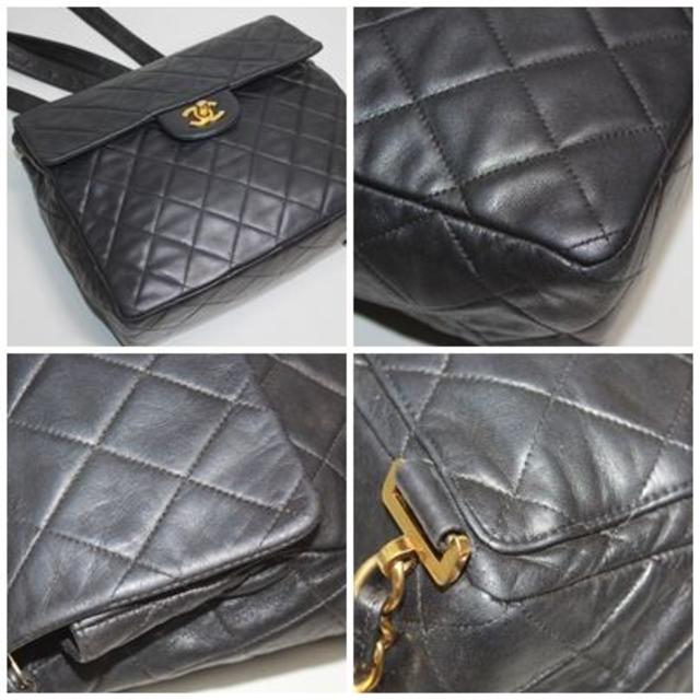 CHANEL(シャネル)のシャネル ヴィンテージ マトラッセ ターンロック付 リュックサック 黒 レディースのバッグ(リュック/バックパック)の商品写真